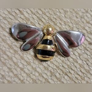 Gold & Silver Bee Brooch with Black Stripes